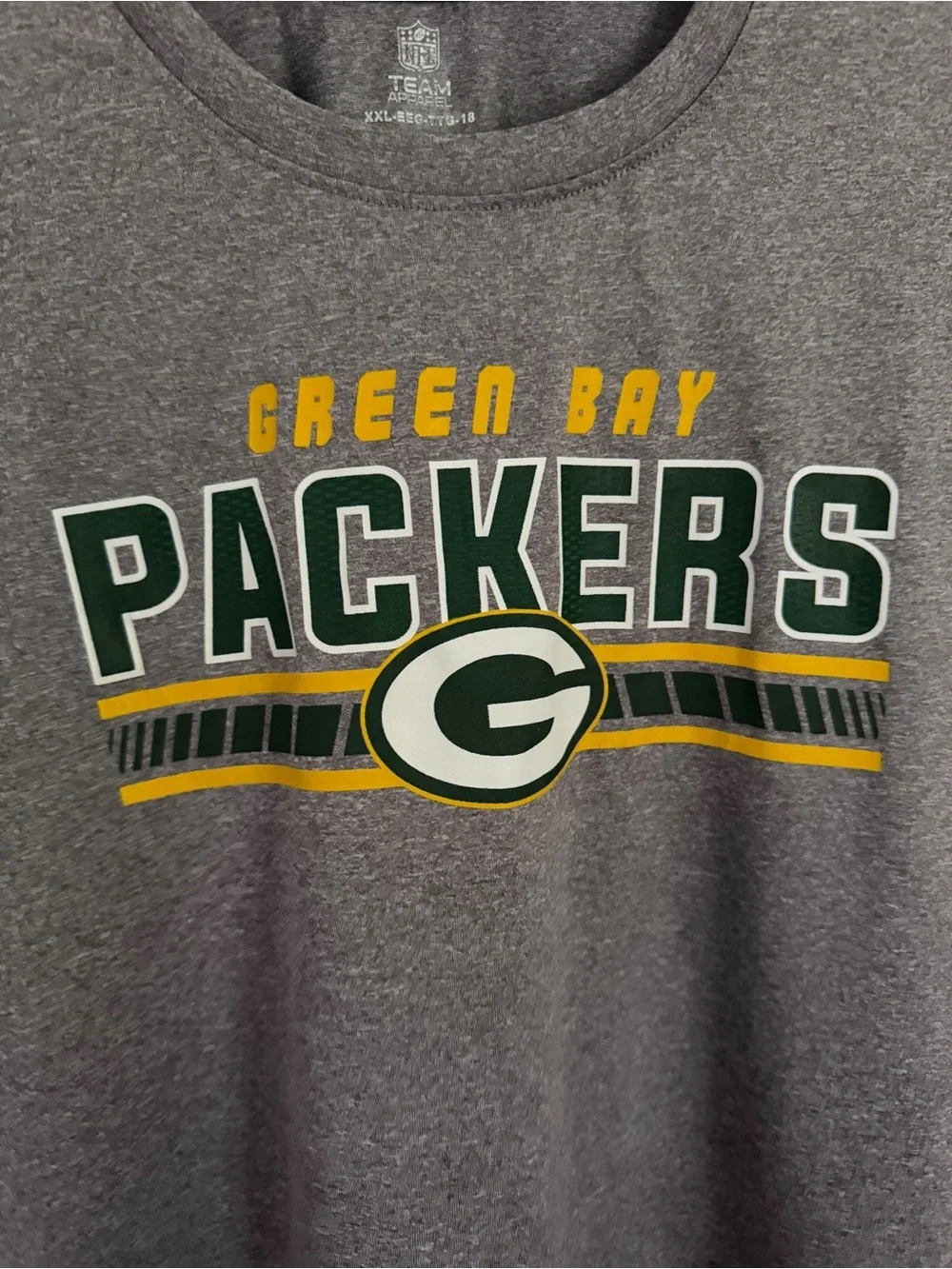 NFL Team Apparel Green Bay Packers Tee Youth XXL 18 Gray Graphic T-Shirt